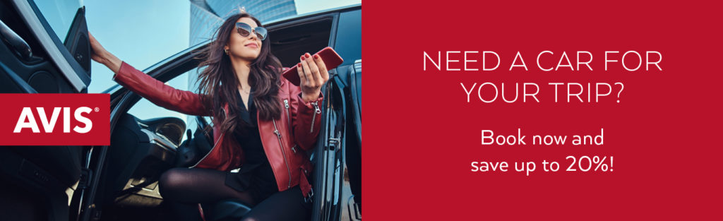 Need a car for your trip? Book now and save up to 20% on AVIS