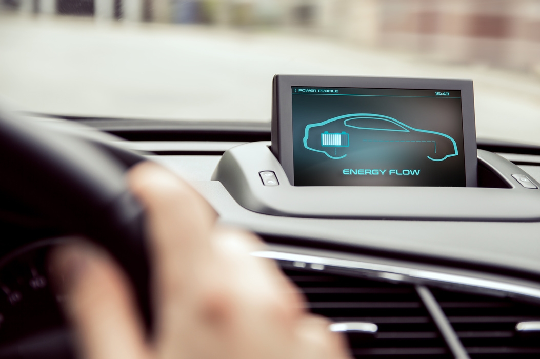 Electronic car display with information about energy flow