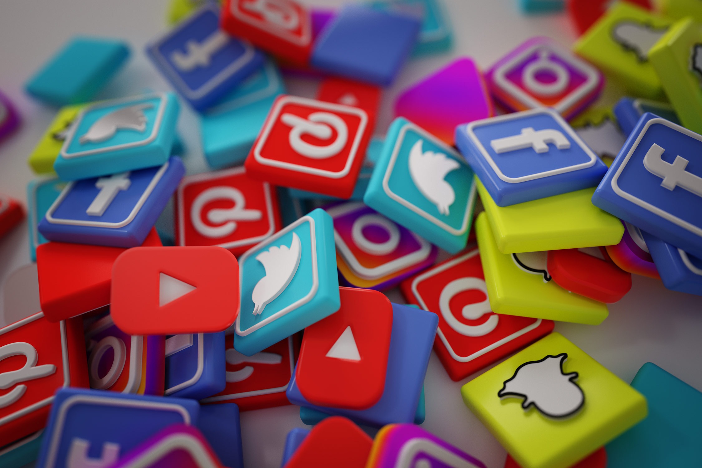 pile of 3d popular social media logos