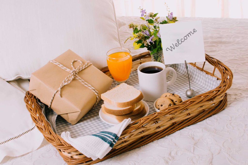 Breakfast basket with welcome message